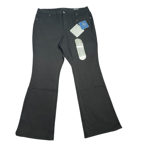 Az Denim Flare Jeans Black Stretch Bell Bottom Comfort 20W Slimming Curvy Boot - Picture 1 of 10